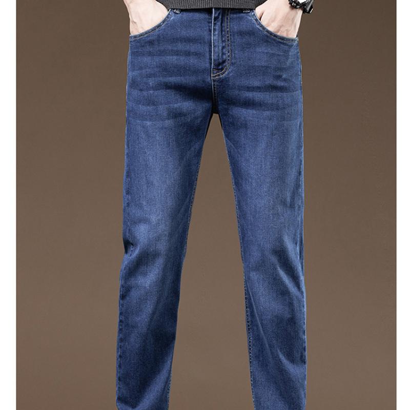 Джинсы Slim Fit Straight Leg, мужские летние тонкие повседневные длинные брюки из денима, модные молодежные универсальные классические синие брюки