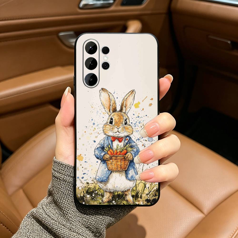 Cute R-Rabbit P-Peter Black Soft Silicone Phone Case for Samsung Ultra S25, S24, S21, S22, S23, S30, Plus, FE, Lite