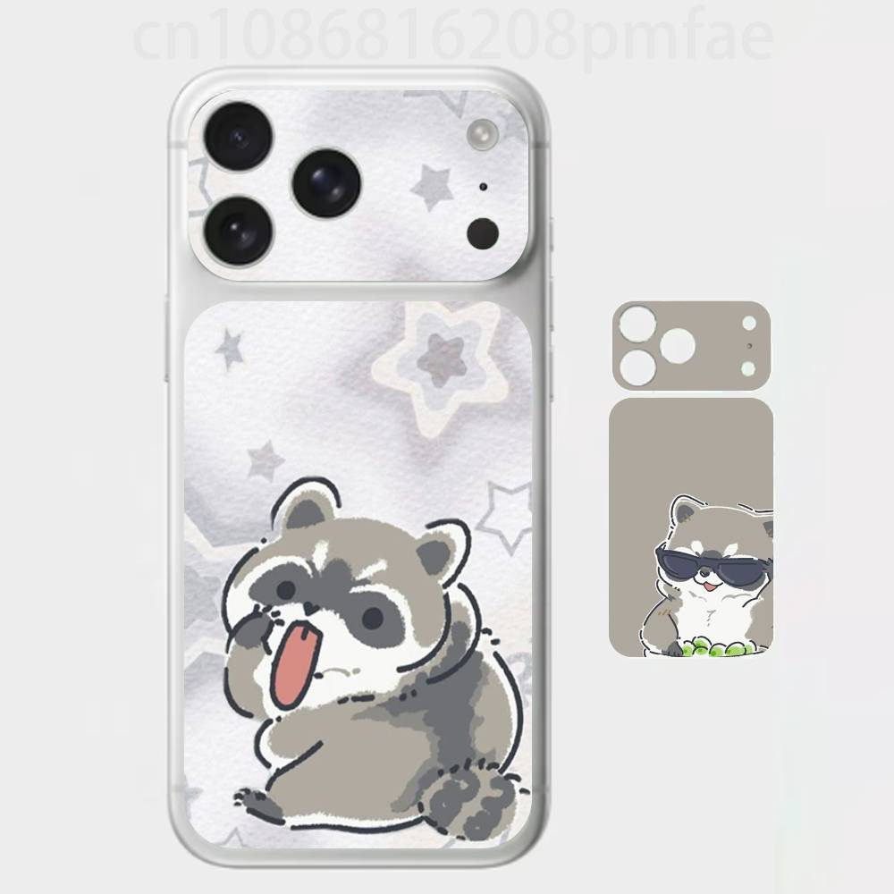 Cute Little Animal Raccoon 3D Full Body Skin Decal for iPhone 17/Pro/Pro Max Color Rear Protective Sticker