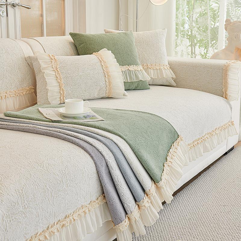 Cream Style Sofa Cushion Four Seasons Universal French Skirt Sofa Cover Simple Non-Slip Chenille Seat Cushion Cover Towel
