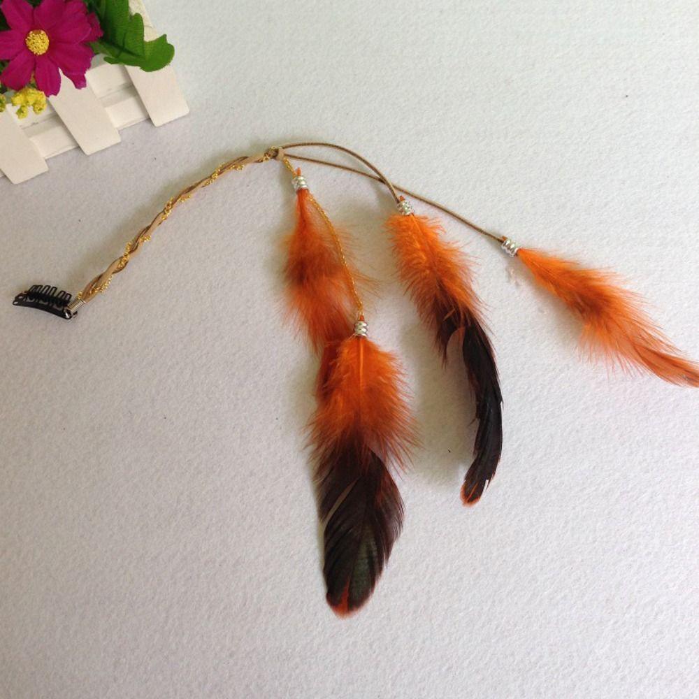 Длинная повязка на голову с кисточками и перьями, заколка для волос в стиле бохо, повязка на голову с перьями, головной убор для девочек