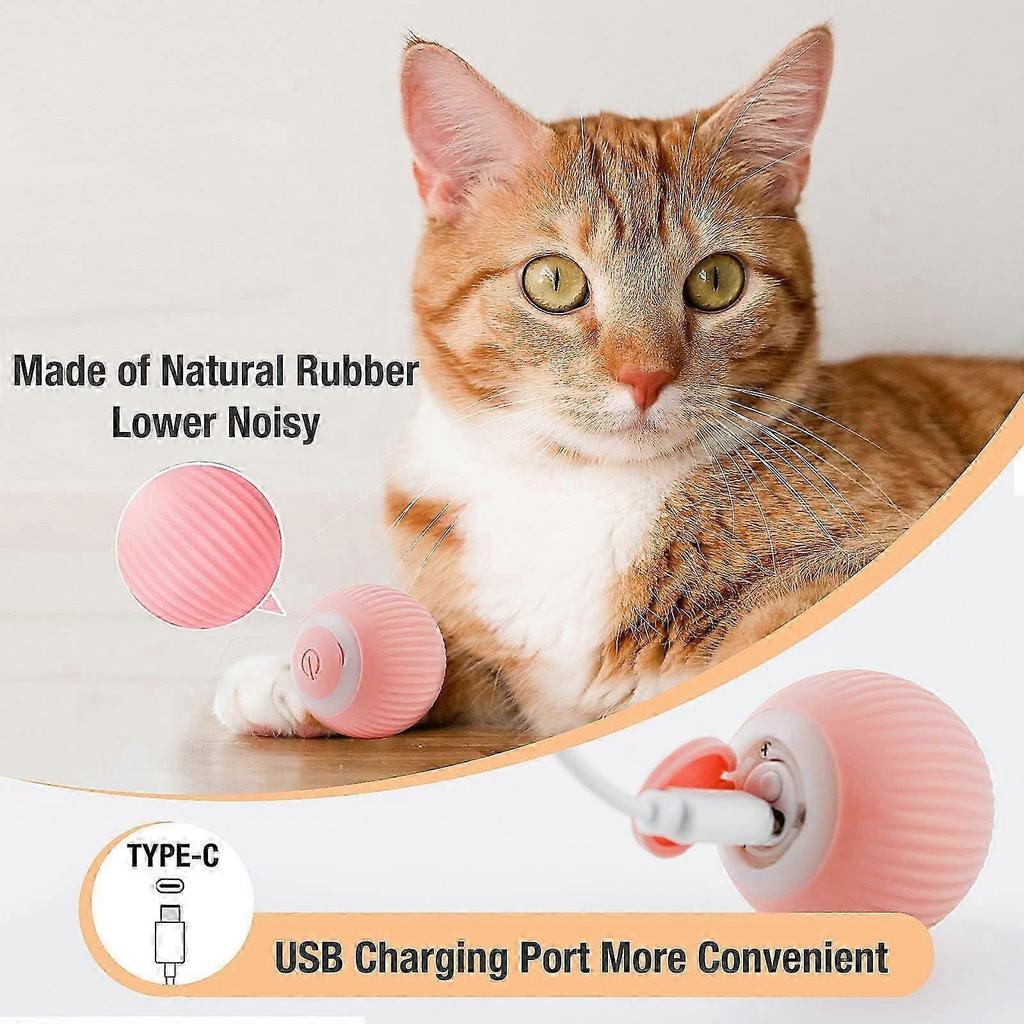Cat Toy Electric Cat Ball with LED Light Automatic 360 Degree Rollball Interactive Cat Toy USB Rechargeable Electric Cat Balls for Cats (Pink)