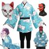 Demon Slayer Kimetsu No Yaiba Kamado Tanjirou Urokodaki Sakonji Anime Cosplay Costume Kimono Sky Blue Uniform