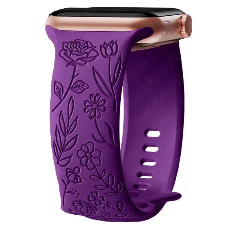 Ремешок с гравировкой и цветочным узором для Apple Watch Band Ultra 2 49/ 46/ 45/ 44/ 40/ 42 мм, браслет IWatch Series 10 9 8 7 6 SE 5 4