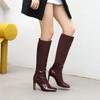 Модные сапоги до колена, женские сапоги на высоком каблуке, длинные рыцарские сапоги, осенне-зимняя обувь с квадратным носком, модные сексуальные сапоги «Челси» для женщин, большой размер 48