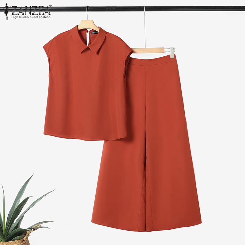 ZANZEA Женский безрукавный жилет и широкие брюки, комплект из двух частей