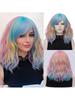 Rainbow Wig, Short Instant Noodle Roll, Colorful Wig, Pink Rainbow Wig, Bangs, Multi-color Wig, Heat-resistant Synthetic Cosplay Costume Wig