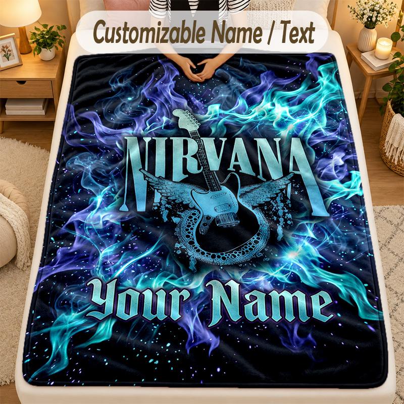 Flannel BlanketNirvana Custom Name Text Personalized Soft Warm Throw Blanket Home Decor Gift