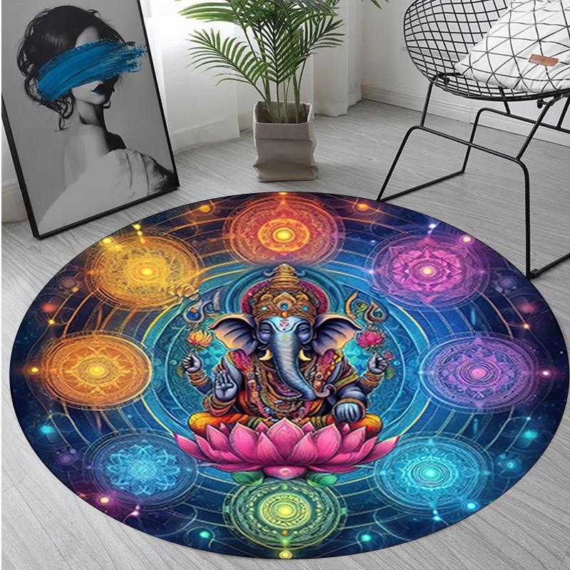 Lotus Meditation Circular Rug Office Decorative Carpet For Living Room Bedroom Door Mat Floor Carpet Computer Chair Area Rug Viking Theme Decor