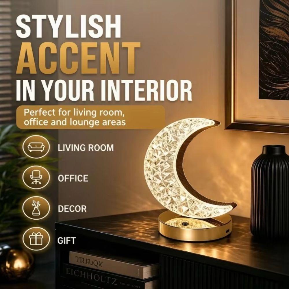 Crystal Texture Moon Crystal Night Light USB Rechargeable Soft Gentle Light Bedside Lamp Decorative Cozy Ambient Lighting