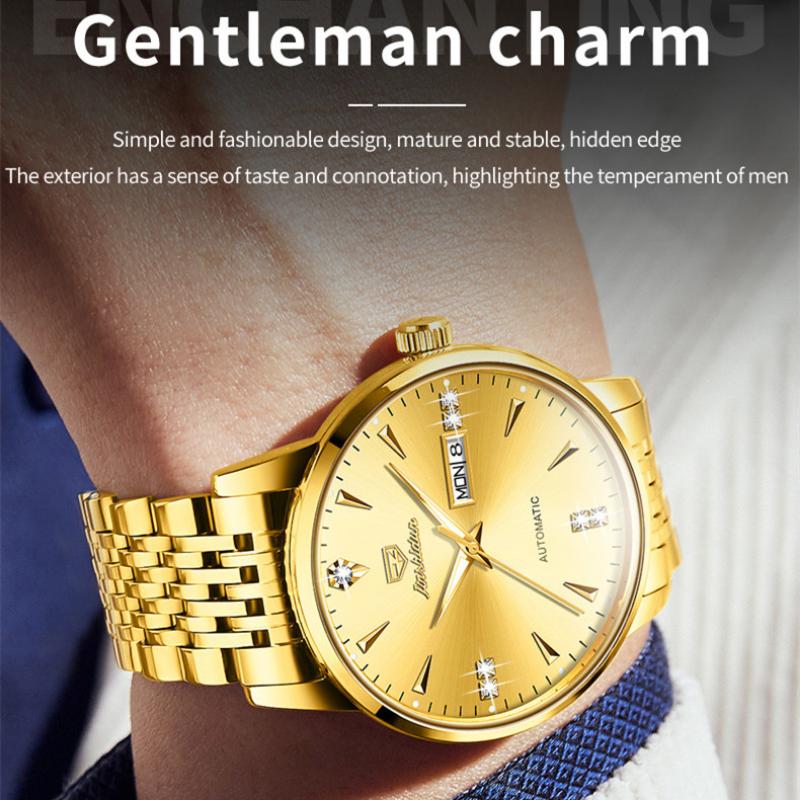 JINSHIDUN Новые деловые и развлекательные мужские часы Механические часы Diamond Double Calendar High-end Watch