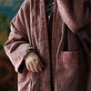 Johnature Women Vintage Cotton Linen Parkas Patchwork Pockets Loose Winter Coats Long Sleeve Plus Cotton Long Parkas