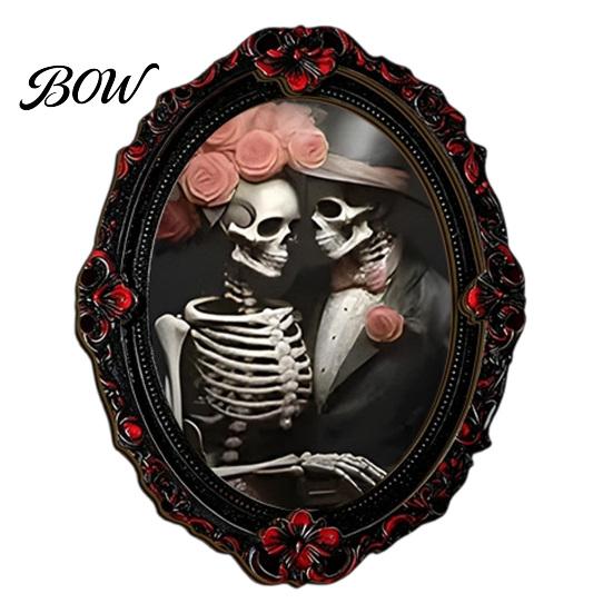 Halloween Skeleton Kitchen Accessories Gothic Refrigerator Magnet, Retro Oval Photo Frame Fridge Magnets, Distressed Festive Atmosphere Decor