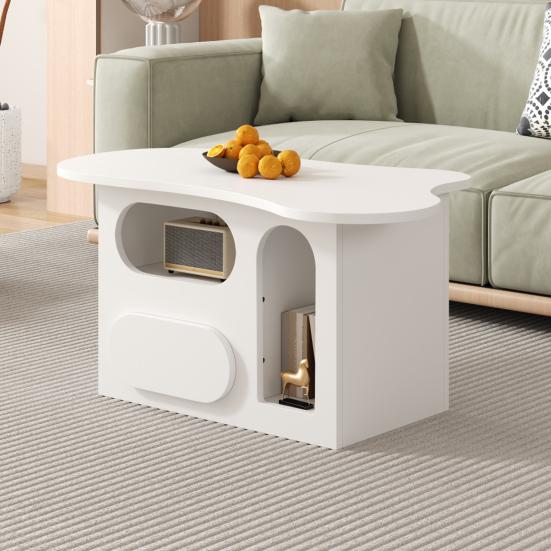 Coffee Table with Drawers, Cloud-Shaped Coffee Table with Open Storage Compartments, High-Quality Materials, 97 x 45 x 43.5