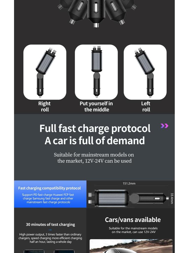 Starry Sky Ceiling Projection Car Charger with Double Retractable Lines: A Multifunctional 4-in-1 Mobile Accessory