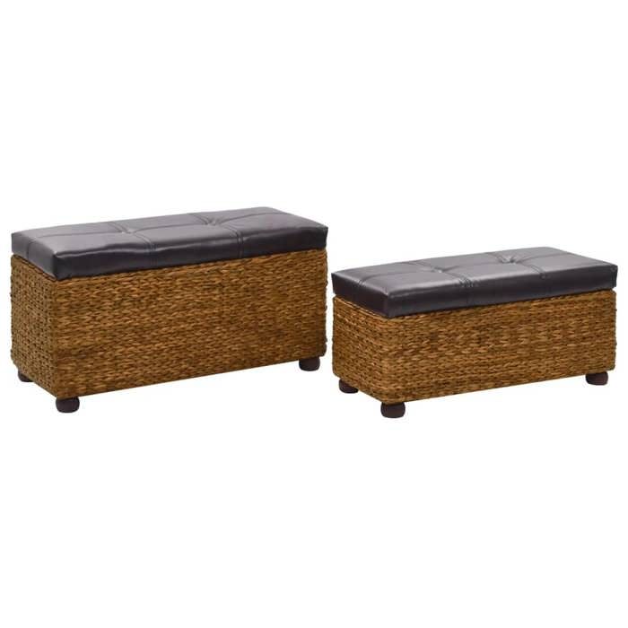 VidaXL Set of 2 Water Hyacinth Bench Set, Storage Bench, Living Room Furniture, Entryway Bedroom Bench 246108