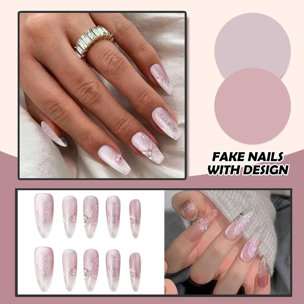Женские накладные ногти среднего размера с рисунком телесного цвета на акриловых ногтях глянцевые накладные ногти с полным покрытием
