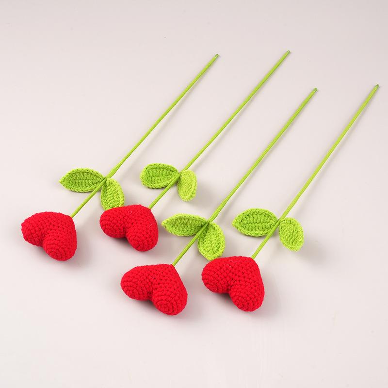 Handmade Crochet Heart Bouquet Yarn Love Flowers With Green Stems For Valentines Day Mothers Day Birthday Gifts