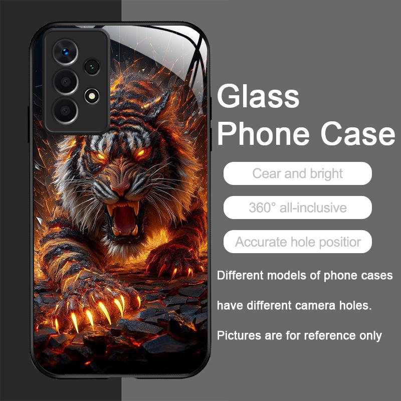 Закаленное стекло с принтом пламени в золото-черную тигровую полоску Чехол для телефона Samsung Galaxy S25 Ultra S24 S23 Plus S22+ S21 S20 FE