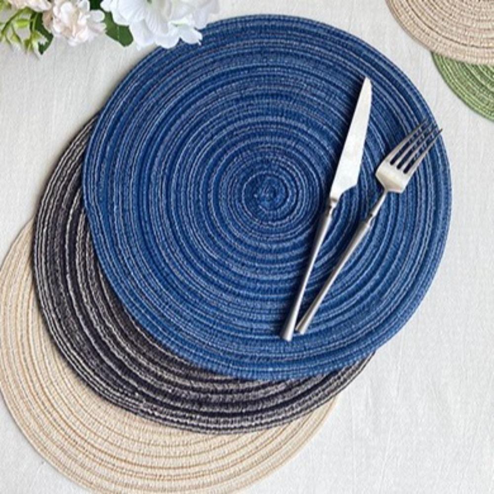 4pcs Braided Woven Place Mats Washable Table Place Mat Round Placemats Coasters  for Dining Table