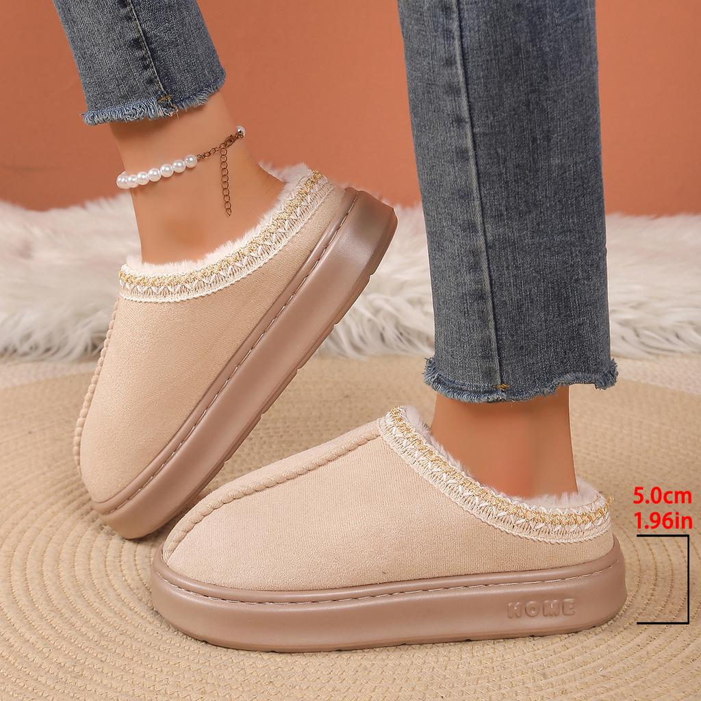 Furry Slippers Women Fall And Winter Indoor Home Warm Padded Monthly Shoes Thick Bottom Couple Cotton Slippers