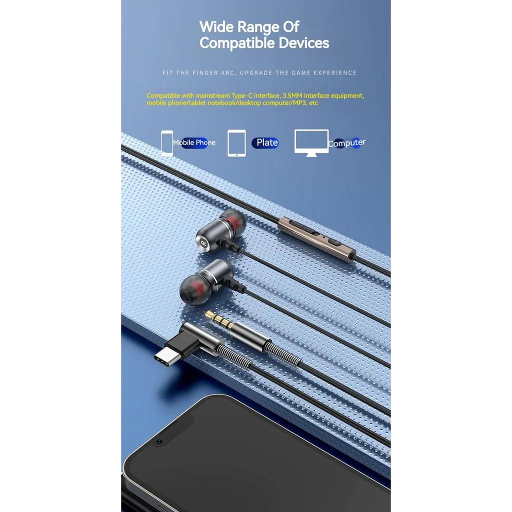 Проводные наушники Type-C и 3,5 мм, внутриканальные наушники для Samsung, Hi-Fi стереогарнитура, спортивная игровая гарнитура Handsfree