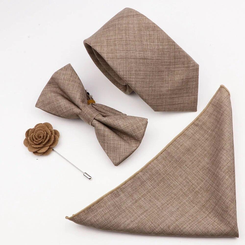 Комплект галстуков из 4 предметов, мужской, шалфейный зеленый, хлопковый галстук-бабочка, брошь-запонка, для костюма жениха, свадьба,