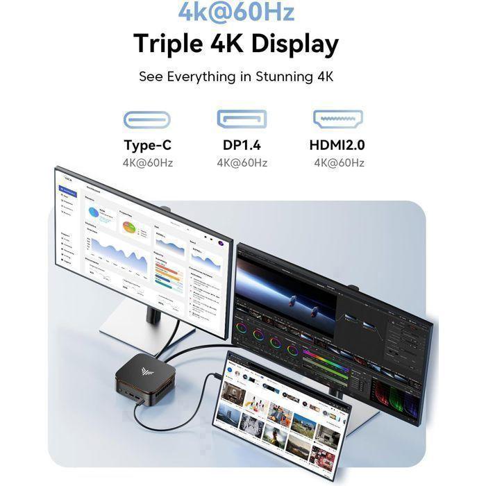 NIPOGI Mini PC - 16 Go DDR4 512 Go M.2 SSD - AMD Ryzen 4300U(4 C/4 T, jusqu'à 3.7GHz) - BT4.2 - WiFi5 - HDMI 4K@60Hz - Win 11 PRO