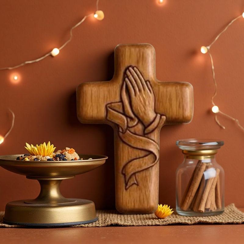 Крест для молитвы Homtrator – Безмолвное объятие веры, Деревянный крест с молящимися руками ручной работы для христианских подарков, Патриотические спутники