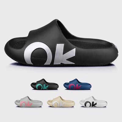 Женские тапочки с принтом в виде букв OK, классные тапочки для домашнего использования, дышащие и нескользящие тапочки из ЭВА с открытым носком и толстой подошвой