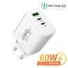 PD 60W USB C зарядное устройство 3 порта быстрая зарядка быстрое зарядное устройство тип C мобильный телефон адаптер для iPhone Xiaomi EU/US/UK вилка настенное зарядное устройство