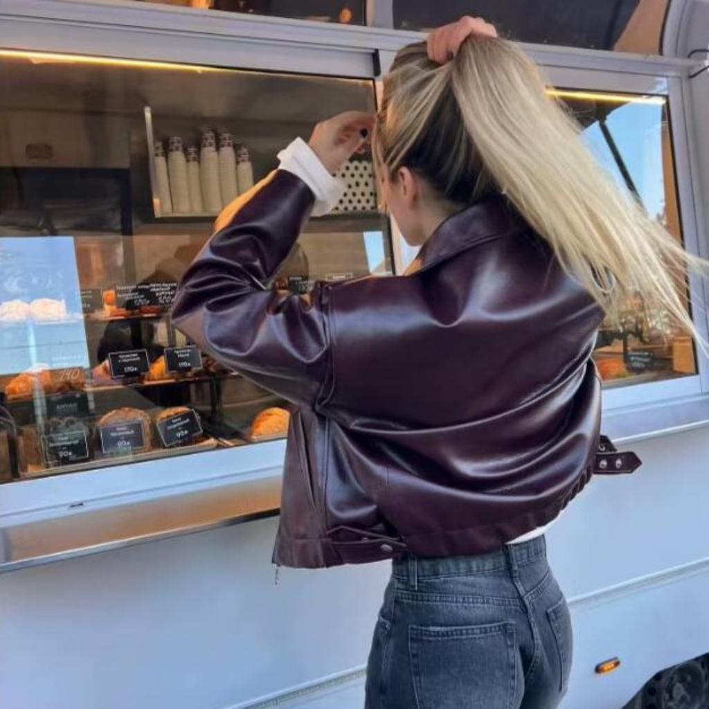 Кожаная куртка на молнии женская кожаная куртка женская повседневная винтажная куртка с лацканами