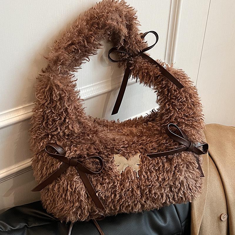 Autumn Personalized Fashion Mao Mao Bag Women's Bag High Value Bow Handbag Minimalist Lazy Shoulder Bag