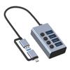 USB Hub,4Port USB3.0 Hub with Type C Adapters USB Splitters Individual On F Switches DC12V Charging 5Gbps Transfer