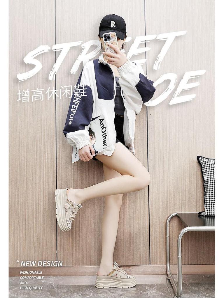 W3651 Женские летние полутапочки на толстой подошве: 2024 Белые повседневные полые сандалии