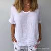 Женская мода с коротким рукавом из хлопка и льна, свободный повседневный однотонный топ