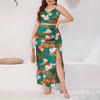 Women's Plus Size Camisole Top Printed Hem Split Sexy Halter Suit