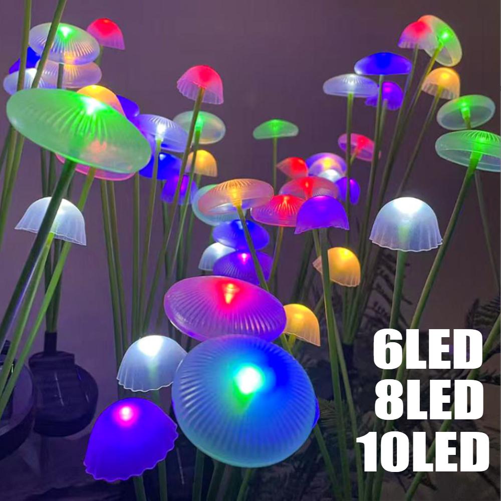 Солнечные садовые светильники, двухрежимные светодиодные светильники-грибы на солнечных батареях, водонепроницаемые светлячки, уличный декор для двора, патио, дорожки, теплые разноцветные светильники в виде медуз