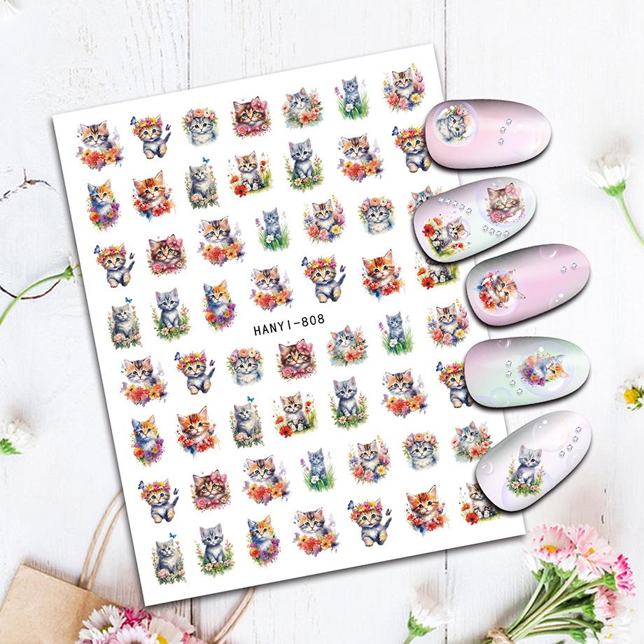 2025 милые наклейки для ногтей с изображением кошек и животных