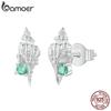 BAMOER 925 Sterling Silver Conch Stud Earrings Inlaid Green Zirconia Hypoallergenic Earrings for Women Ocean Series Jewelry