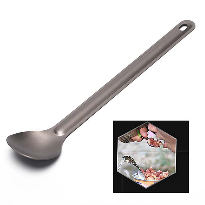 1Pc Titanium Spoon Long Handle Spoon Outdoor Camping Tableware