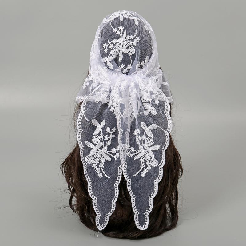 Hollow Out Triangle Lace Scarf Embroidery Solid Color Hair Scarf Headband Thin Vintage Lace Handkerchiefs Bridal Headwear
