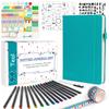 Feela Bullet Journal Synthetic A5 Dot Pen Included Notebook, Leather, Size, Grid, (Blue-Green)