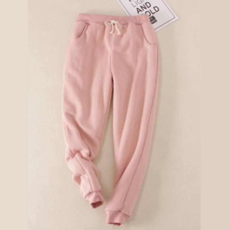 Winter Thicken Plush Sport Pants Women Drawstring Elastic Waist Harem Pants Woman Casual Sweatpants Ladies