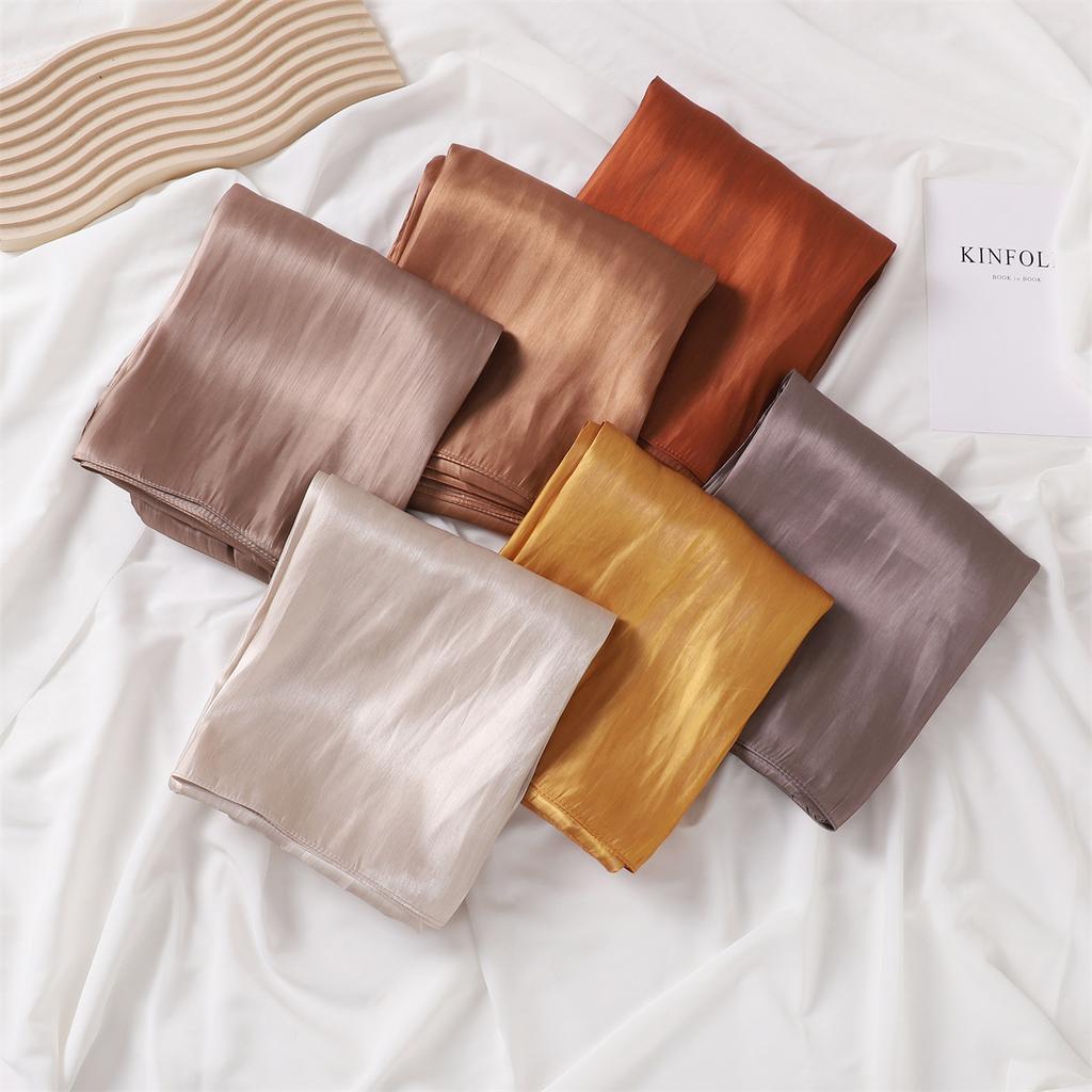 Новый летний блестящий атласный женский шарф для девочек, однотонные солнцезащитные шарфы, мягкие платки-фуляр, повседневные осенние женские накидки-шали