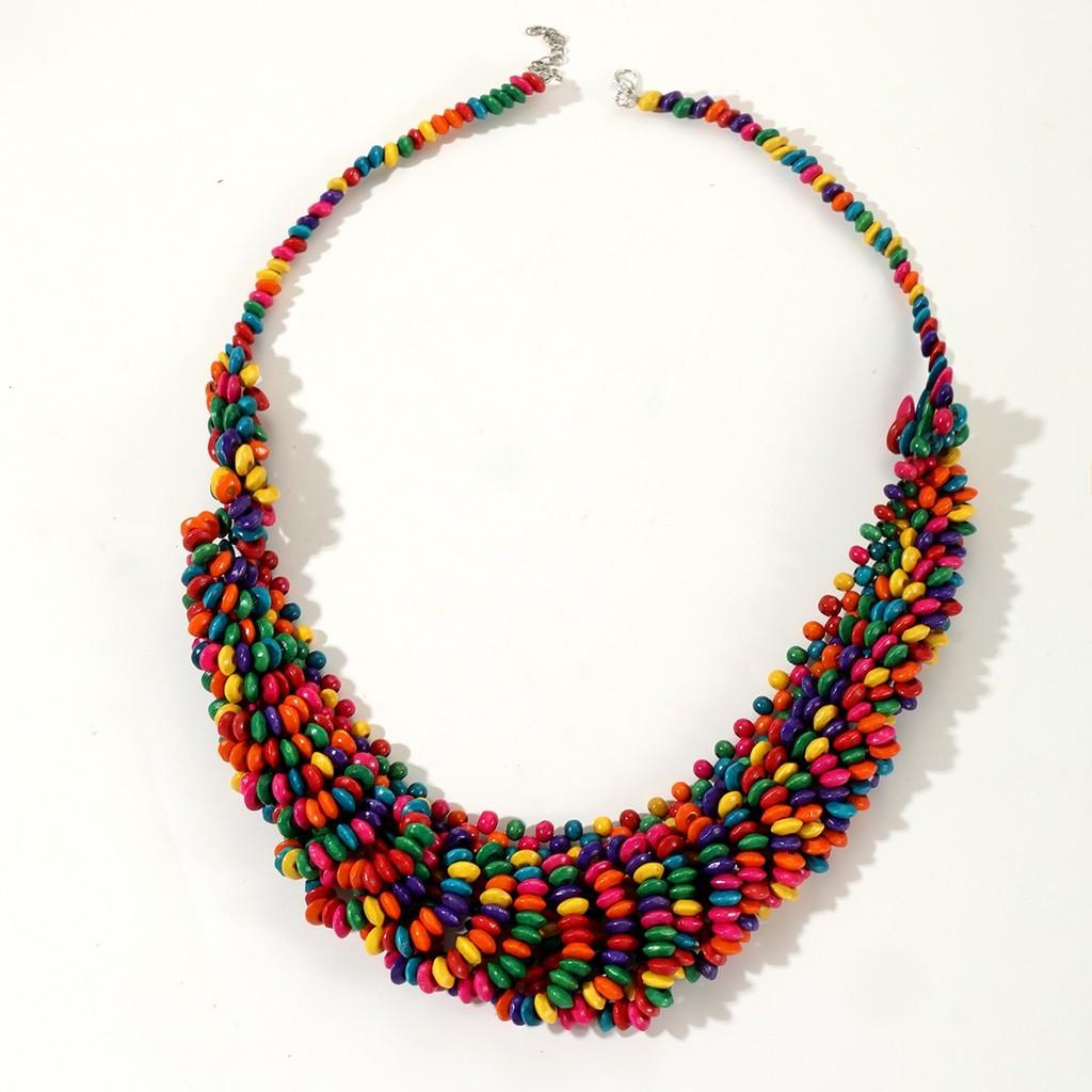 Colored Creative Wooden Bead Woven Necklace Neck Accessories For Holiday Gift