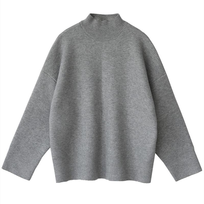 GMXIA Women's Simple Pullover Sweater Autumn and Winter Loose Half High Neck Outer Knit Sweater Women's Top