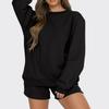 Women's Comfortable Casual Fashionable Solid Color Round Neck Sweatshirt Shorts Two-piece Set