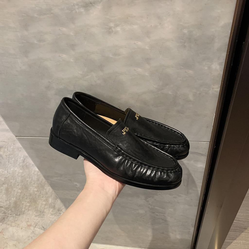 Версия из коровьей кожи~ виноградный ма старые деньги ветер круглый носок плиссированный ретро низкий каблук для работы универсальные ленивые лоферы женские