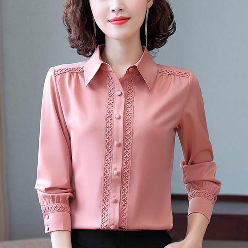 Женская весенняя профессиональная рубашка с длинными рукавами, простая блузка с длинными рукавами и лацканами